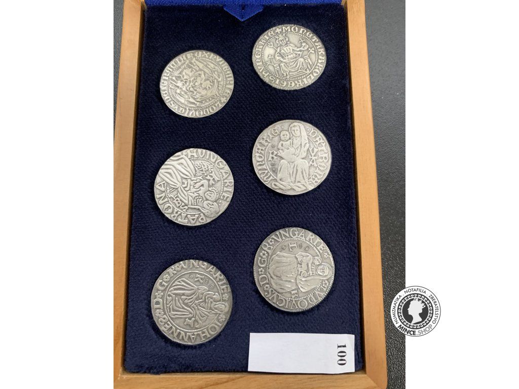 Strieborné repliky grošov - Karol Robert, Ľudovít I., Matej Korvín, Vladislav II., Ľudovít II., Ján Zápoľský