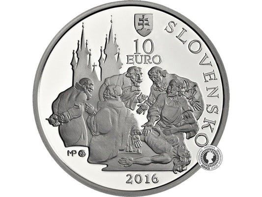 Strieborná minca Ag Proof 10€ / 2016 - Jan Jesenius - 450. výročie narodenia
