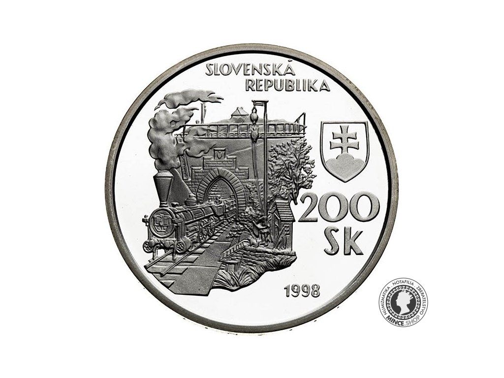 Strieborná minca 200 Sk 1998 Slovensko PROOF parný vlak