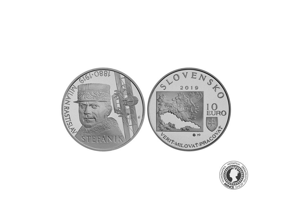 Strieborná minca Ag Proof 10€ / 2019 - Milan Rastislav Štefánik – 100. výročie úmrtia