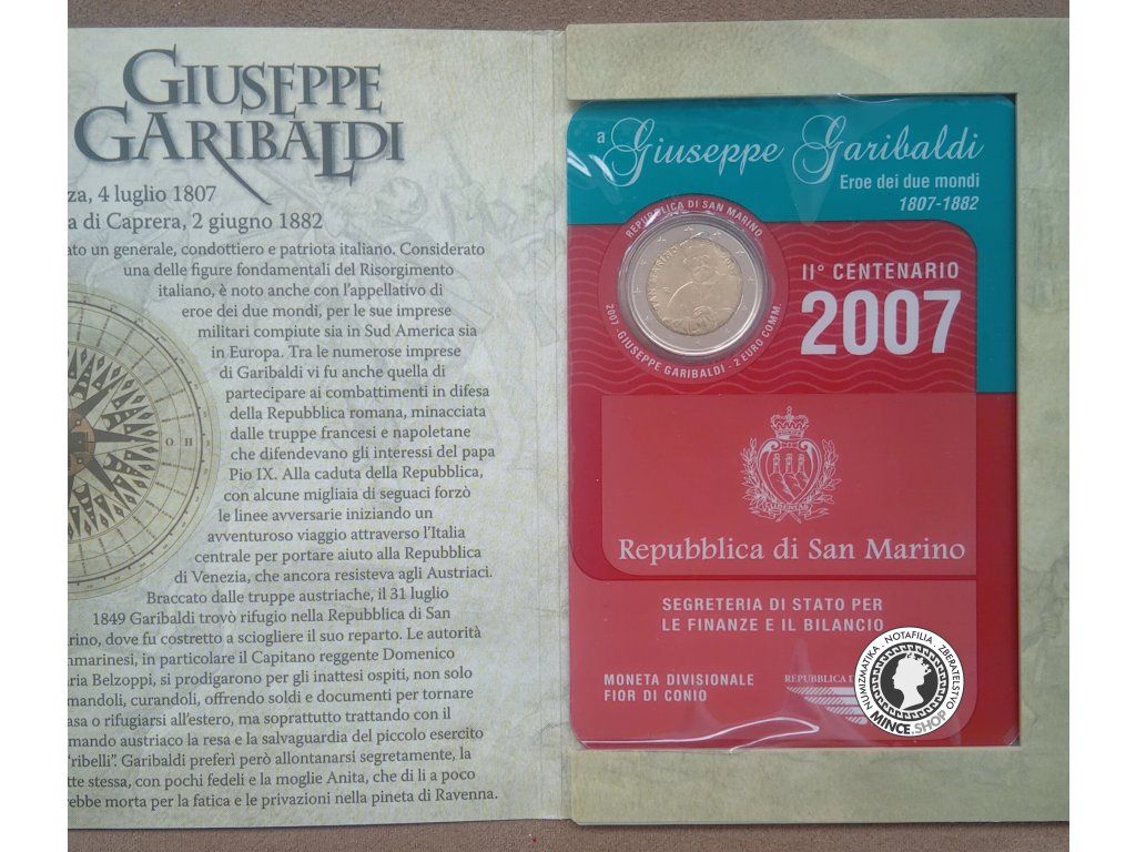 2007 UNC 2€ Coincard San Marino Giuseppe Garibaldi