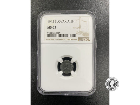 Slovensko 5 halierov / 1942 - Slovenský štát 5h NGC MS63