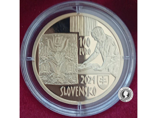 Zlatá zberateľská eurominca 100 eur / 2024 Nehmotné kultúrne dedičstvo SR – MODROTLAČ