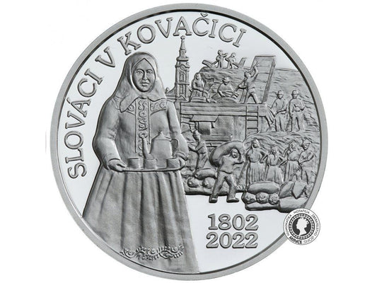 Strieborná minca Ag 10€/2022 PROOF - Začiatok osídľovania Kovačice Slovákmi - 220. výročie