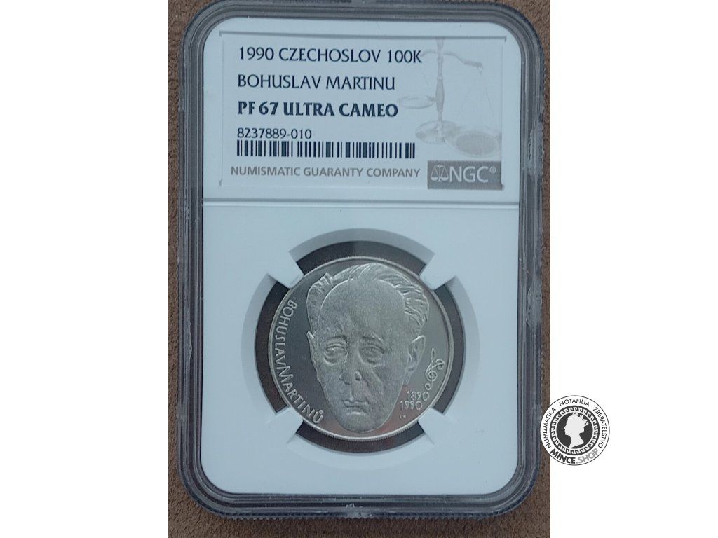 Strieborná minca 100kčs / 1990 - Bohuslav Martinu - kvalita PF 67