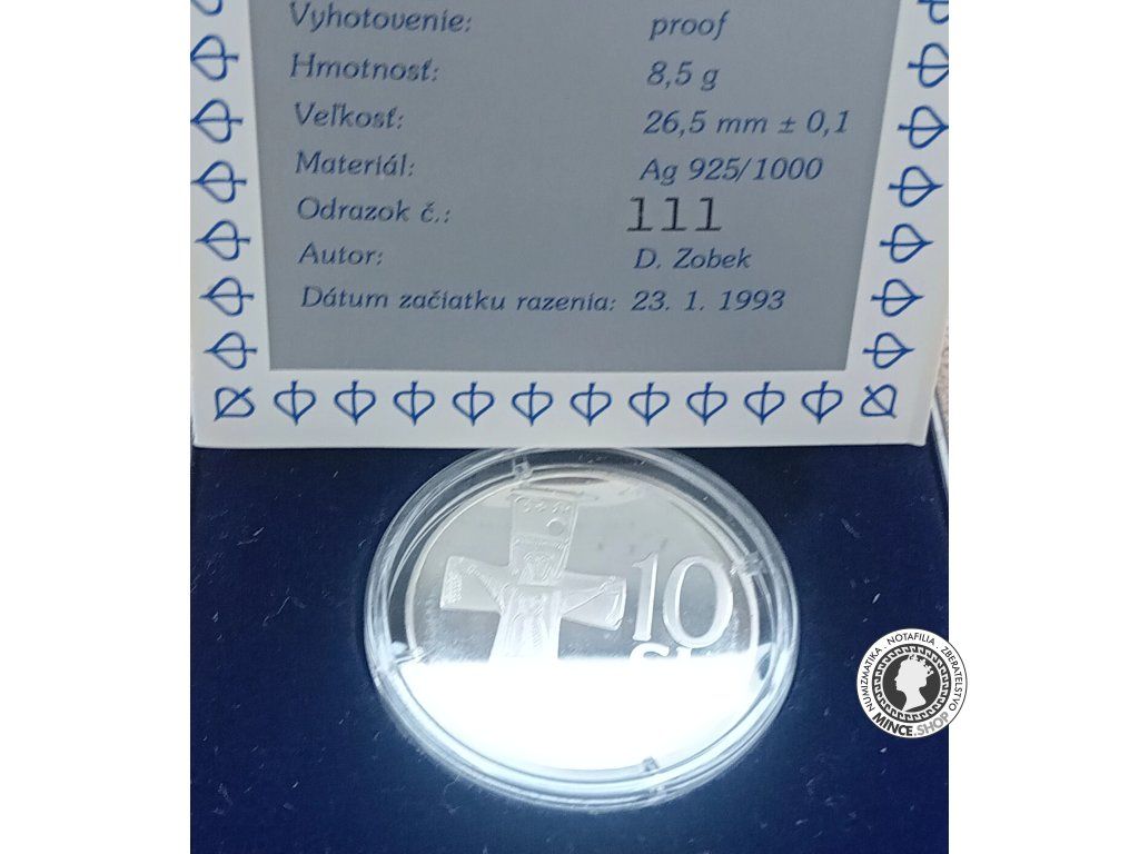 Strieborná 10 SK ag 1993 proof - vzácna limitovaná číslovaná edícia