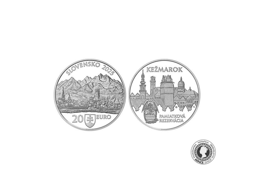 Strieborná minca 20 eur / 2025 PROOF - Pamiatková rezervácia Kežmarok