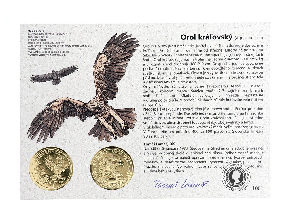 Autorská karta 5€ (2025) - Orol kráľovský
