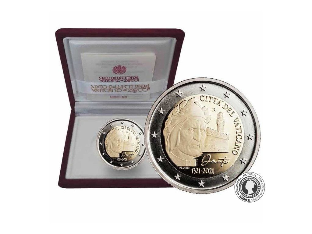 2 euro proof Vatikán 2021 - smrť Alighieri Dante