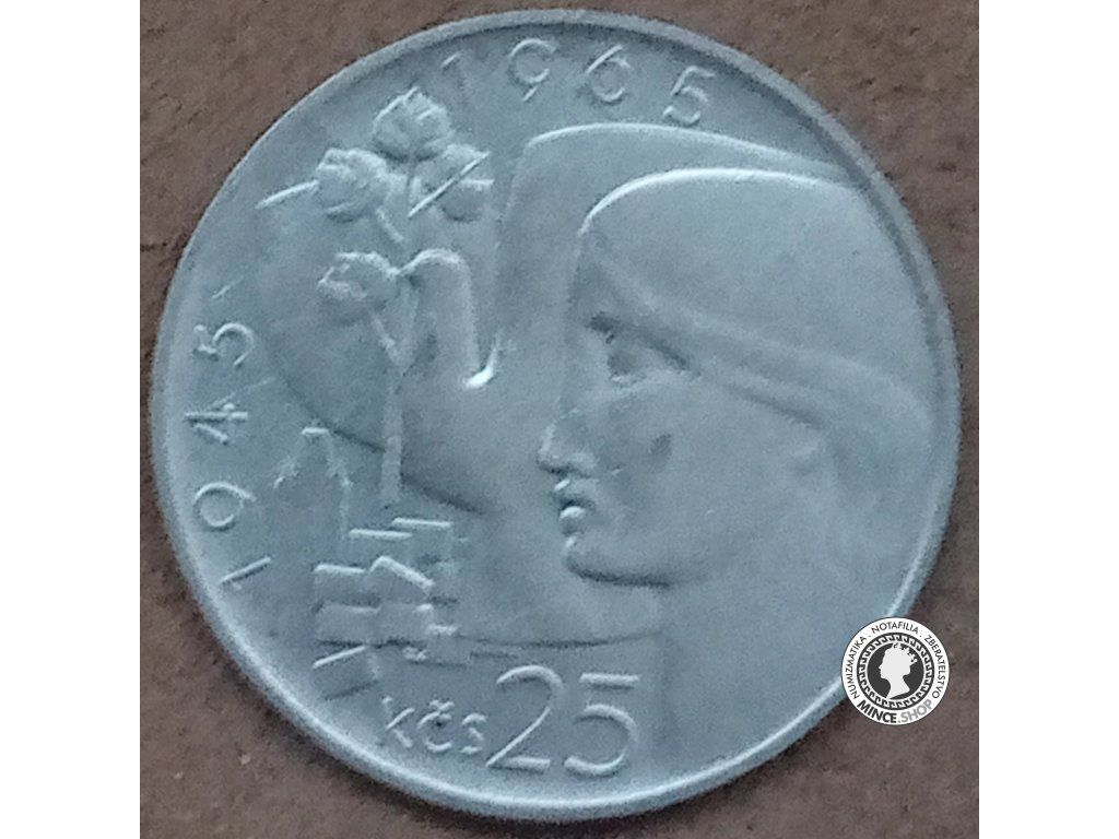 Strieborná minca 25 Kčs/1965 - 20. výročie oslobodenia Československa - kvalita BK 0/0