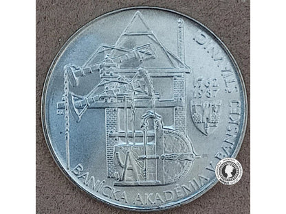 Strieborná minca 100kcs / 1987 - Banícka Akadémia Banská Štiavnica  - kvalita BK 0/0