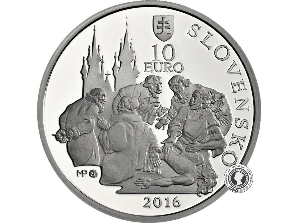 Strieborná minca Ag Proof 10€ / 2016 - Jan Jesenius - 450. výročie narodenia