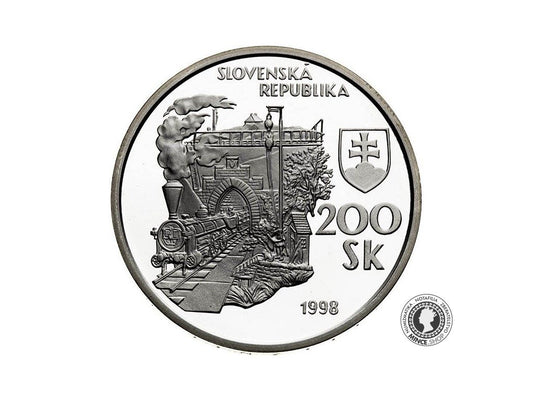 Strieborná minca 200 Sk 1998 Slovensko PROOF parný vlak