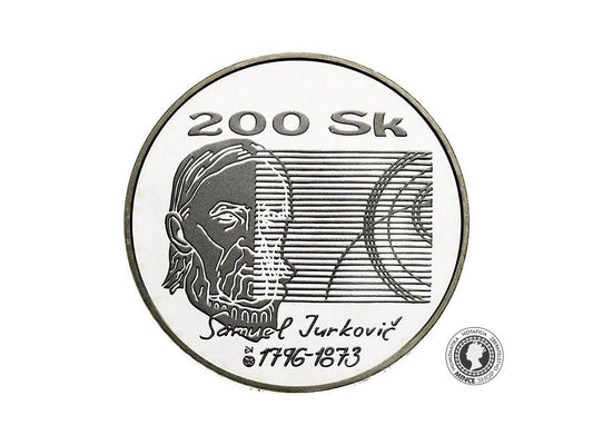 Strieborná minca Ag Proof 200 Sk/1996 - Samuel Jurkovič - 200. výročie narodenia