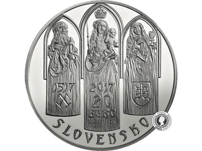 Strieborná minca Ag Proof 20€ / 2017 - Pamiatková rezervácia Levoča a 500. výročie dokončenia hlavného oltára v Kostole sv. Jakuba