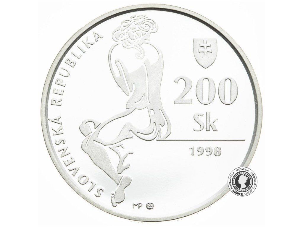 Strieborná minca 200 Sk/1998 PROOF - Ján Smrek - 150. výročie narodenia