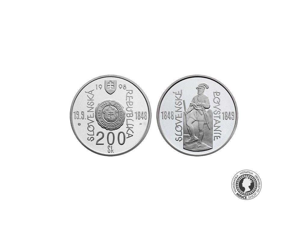 Strieborná minca 200 Sk/1998 PROOF - Vznik SNR a vypuknutia Slovenského povstania 1848/49 - 150. výročie