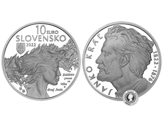 Strieborná minca Ag Proof 10€ / 2022 - Janko Kral