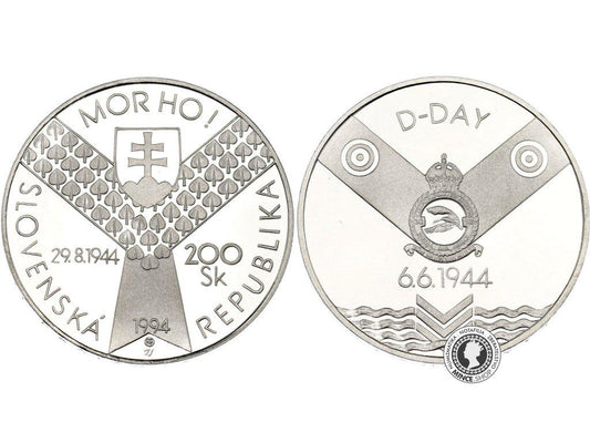 Strieborná minca proof 1994 Normandia 200 Sk D-DAY Mor ho