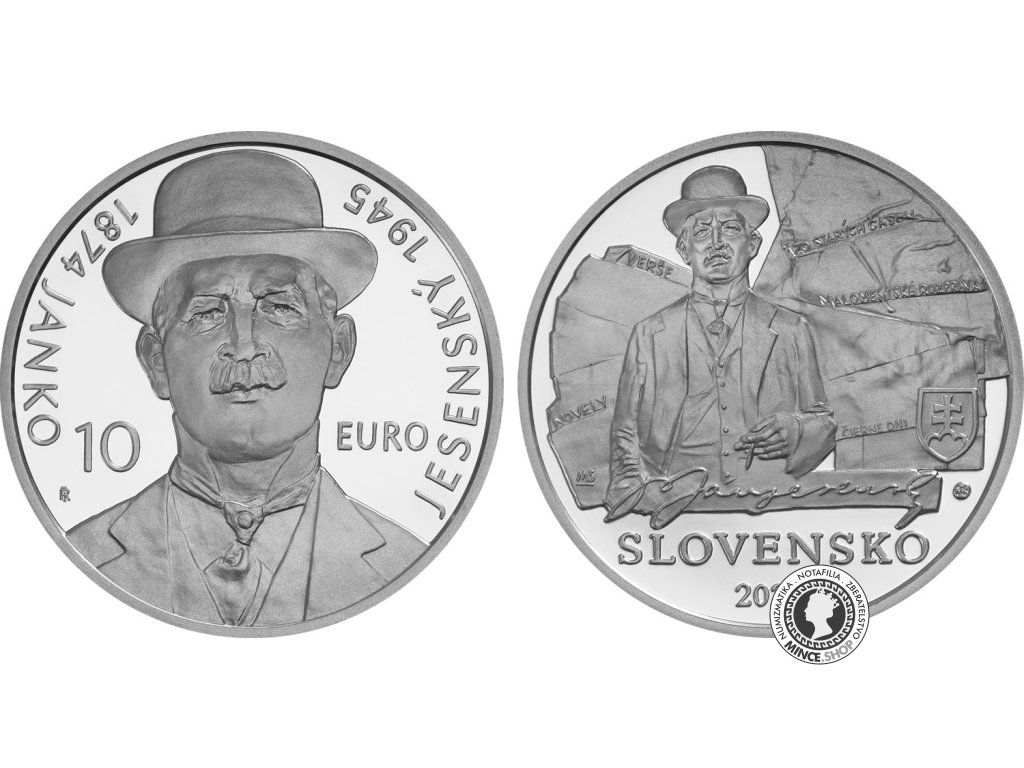 Strieborná zberateľská eurominca PROOF 10 eur / 2024  Janko Jesenský – 150. výročie narodenia
