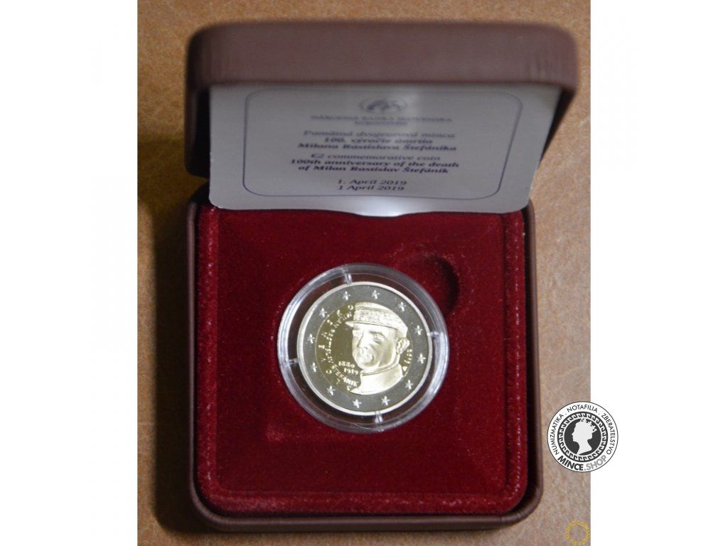 2€ minca - Štefánik - 2019 / proof - 100. výročie úmrtia Milana Rastislava Štefánika