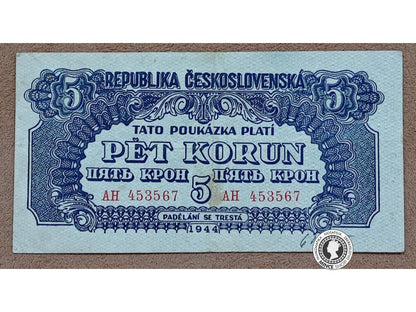 5 Korunová poukážka - 1944 - Česko-Slovensko