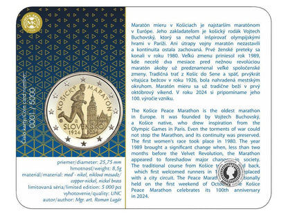 Zberateľská karta coin card 2€ (2024) - Medzinárodný maratónsky beh v Košiciach - 100.výročie založenia