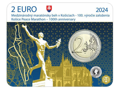 Zberateľská karta coin card 2€ (2024) - Medzinárodný maratónsky beh v Košiciach - 100.výročie založenia