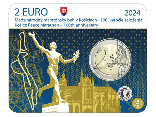 Zberateľská karta coin card 2€ (2024) - Medzinárodný maratónsky beh v Košiciach - 100.výročie založenia