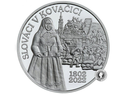 Strieborná minca Ag 10€/2022 PROOF - Začiatok osídľovania Kovačice Slovákmi - 220. výročie