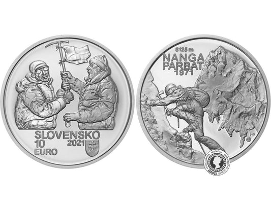 Strieborná minca Ag BK 10€ / 2021 - Zdolanie prvej osemtisícovej hory (Nanga Parbat) slovenskými horolezcami - 50. výročie