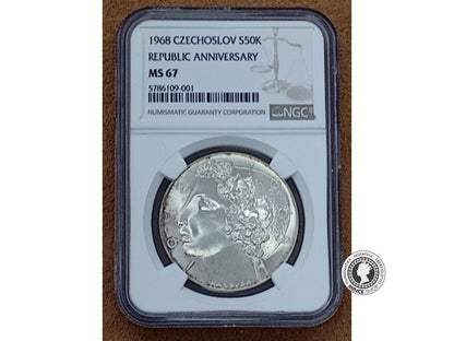 Strieborná minca 50KČS / 1968 - 50.rokov ČSR