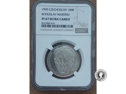 Strieborná minca 100kčs / 1990 - Bohuslav Martinu - kvalita PF 67