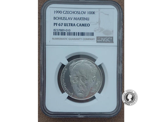 Strieborná minca 100kčs / 1990 - Bohuslav Martinu - kvalita PF 67