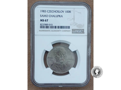 Strieborná minca 100 Kčs / 1983 Samo Chalupka - kvalita MS 67