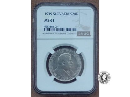 20 koruna - Slovenský Štát - 1939 - Dr. Jozef Tiso - kvalita MS 61
