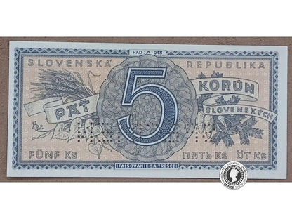 5 Korún - 1945 - Slovenský Štát - SPECIMEN