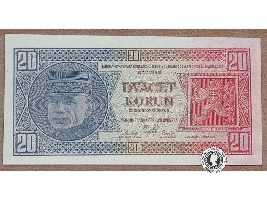 20 Korún - 1926 - 1.ČSR - UNC