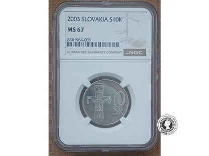Strieborná minca 10 Korún Slovenských 2003 kvalita MS 67