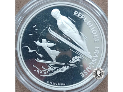 100 francs 1991 Francúzsko PROOF - Albertville 92 - Saut a ski moderne et de la Belle Époque